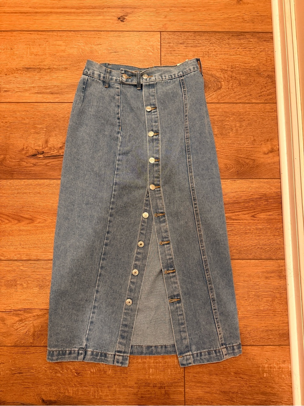 Amazon Light Blue Denim Button-Front Midi Skirt